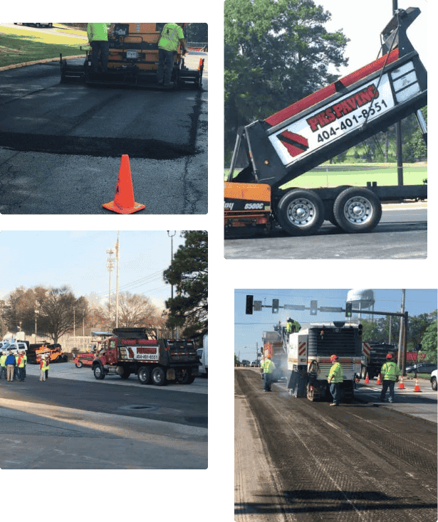 collage of four pictures of pks paving employees and trucks