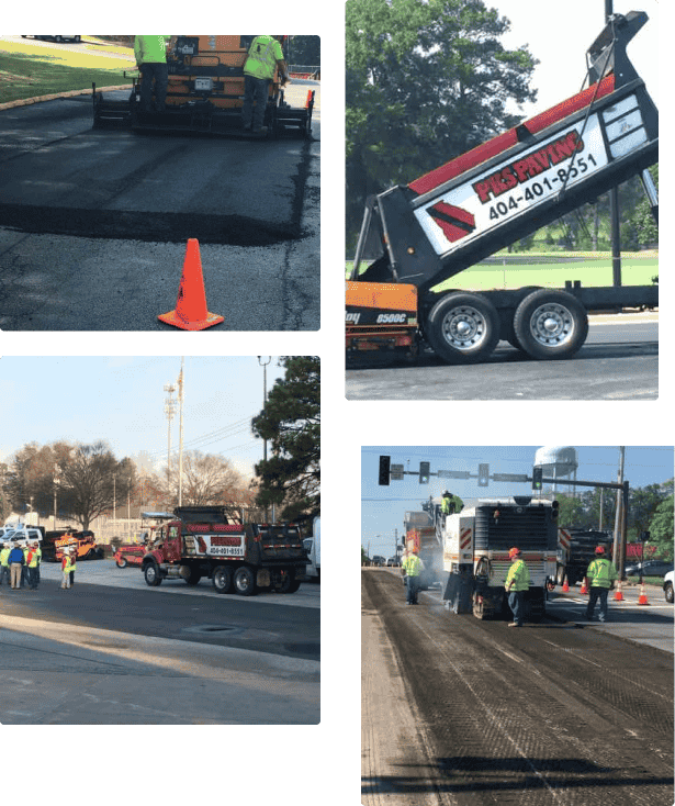 collage of four pictures of pks paving employees and trucks
